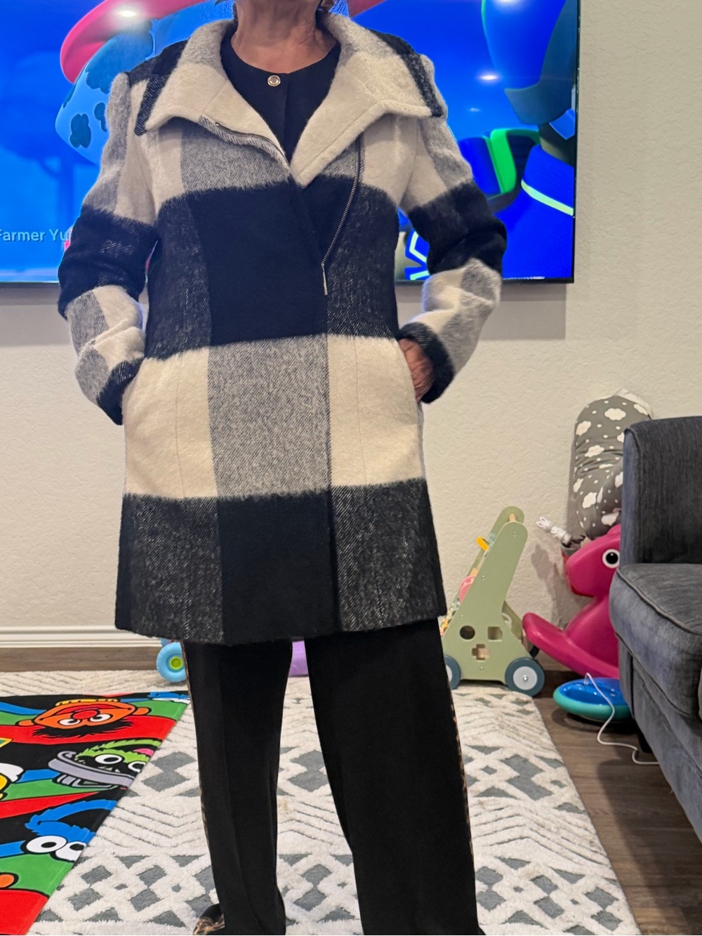 Ivanka Trump Black and White Plaid Pea Coat